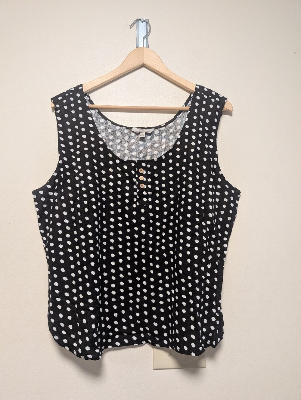 Hester & Orchard XL Black White Polka Dot Linen Blend Sleeveless Tank Top